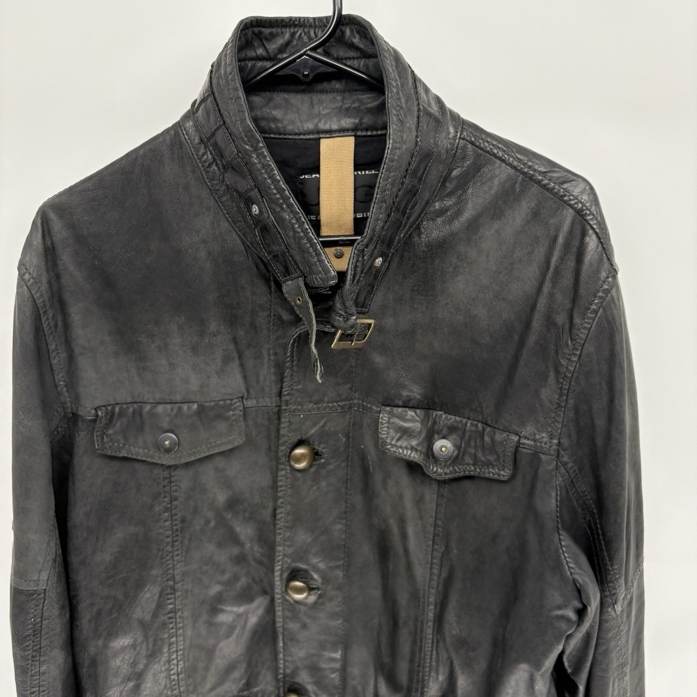 Jean Gabriel Y2K Leather Button‎ Down Chore Jacket Belted Collar Avant Garde L